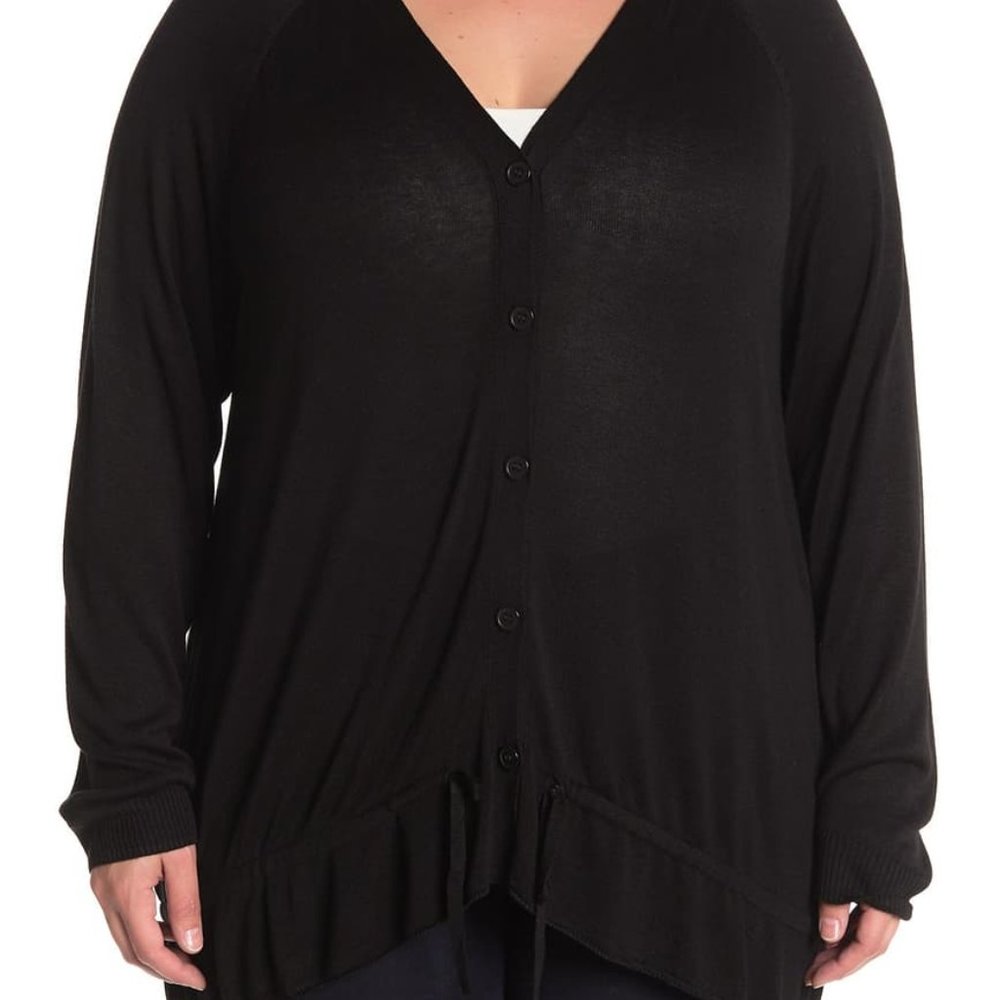 One A V-Neck Button Front Ruffled Cardigan - Picture 3 of 7